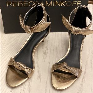 Rebecca Minkoff Metallic Gold Knot Ankle-Strap Sandals